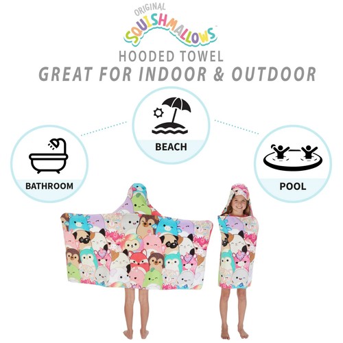Squishmallows Kids Cotton Hooded Towel Wrap 50" x 24" Ages 3-7 - Picture 6 of 12