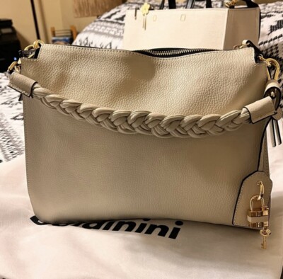 Authentic Baldinini Trend Elegant Calfskin Logo Motif Handbag White Crossbody