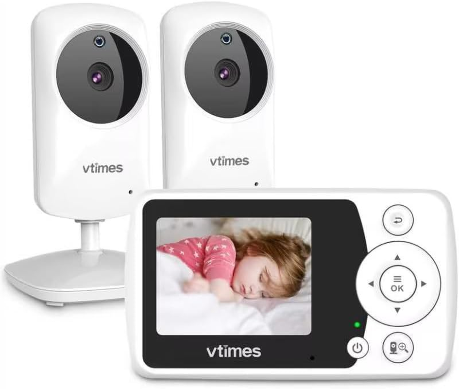 Baby Monitor with 2 Cameras, Video Baby Monitor No Wifi Night Vision, 2.4