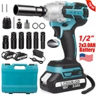 21V Cordless Impact Wrench 1/2" High Torque Brushless Drill with 2x3.0Ah Battery
