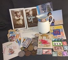 Vintage Curio House Clearance Job Lot LG214 Coins Ephemera etc History Stamps 