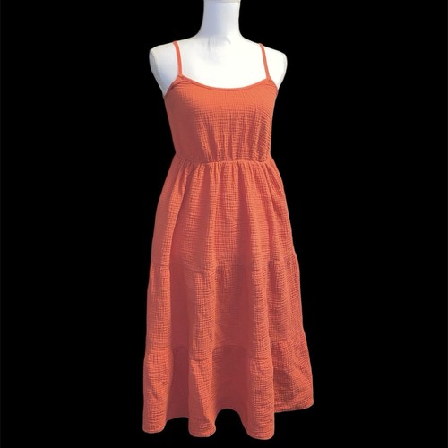 Magaschoni Gauze Coral Midi Sundress Organic Cotton Dress Small