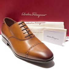 Ferragamo BOSTON Leather Cap Toe Gancini Oxford Men's Brown Dress Shoes