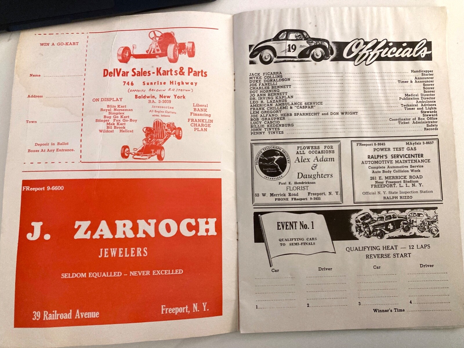 1962 FREEPORT STADIUM Auto Stock Car Racing Program Long Island, New