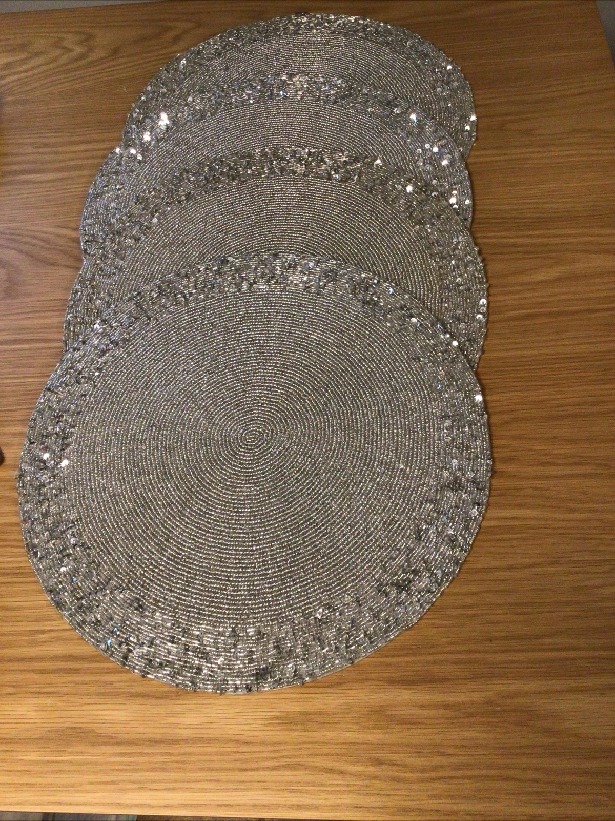 Tahari Beaded Placemats Christmas Silver Sequins 15” Set Of 4 eBay