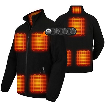ARRIS Men's Fleece Heated Jacket w/ 7.4V Battery 8 Heating Pads Heating Coat