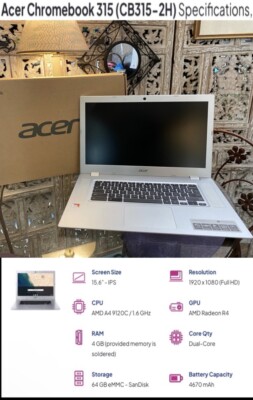 Acre Chromebook 315 15.6 Inch HD, Intel Celeron N4000 4gb Ram 128gb LAPTOP
