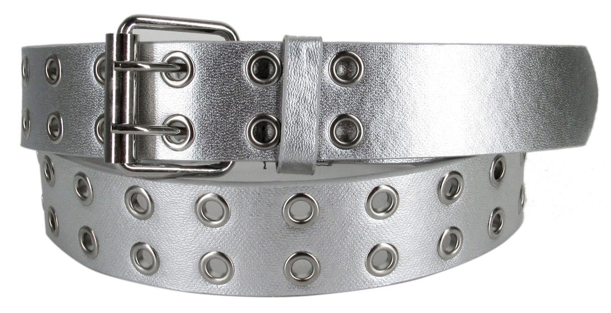 Men Women Unisex 2 Holes Row Grommet Bonded Leather Belt 