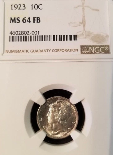 1923 WINGED LIBERTY MERCURY DIME 10C NGC MS 64 FB SCARCE DATE IN HIGH GRADE PQ