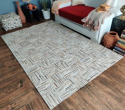 Cowhide Leather Rug   Handmade Striped Carpet for Trendy Home Interiors