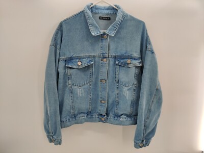 SHEIN Women's Plus Light Wash Distress Oversized Denim Jacket