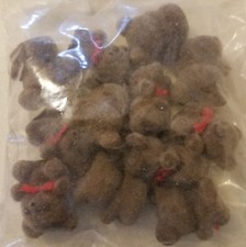 Lot of 12 Darice Craft Brown Miniature 1" Flocked Teddy Bears with Red Bow Tie