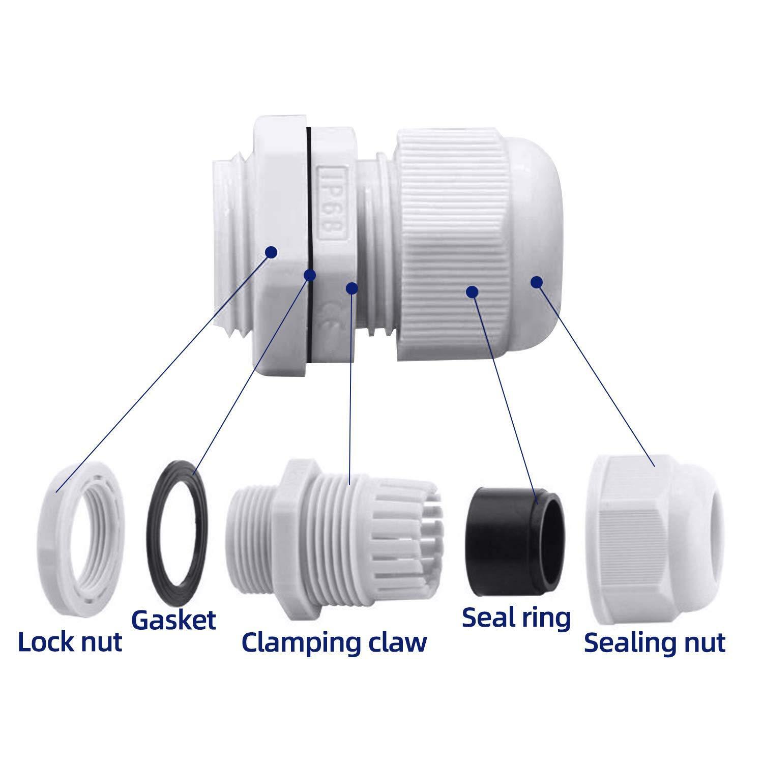 40 Pcs M12 M16 M20 M25 X 1,5 Presse-étoupe Plastique Cable Gland - Foto 5
