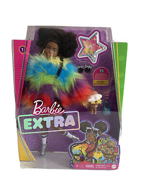 Barbie Gvr04 Extra Doll in Furry Rainbow Coat With Pet Poodle for sale online