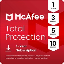 Image of McAfee Total Protection 2026 1, 3, 5, & 10 Device 1 Year Auto - Renewal Digital