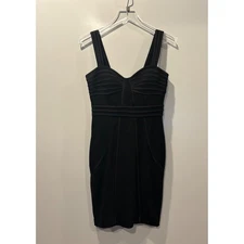 Cache Black Ribbed Bandage Corset Bodice Bodycon Mini Dress Womens Size 8