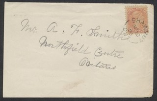 1895 Shawmut (Norfolk) ONT Split Ring On #37 3c SQ Cover P.O. Open Only 2 Years