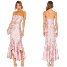 NWT Lovers  Friends Urgonia Gown Pink Tonal Jacquard Strapless Bustier Dress L