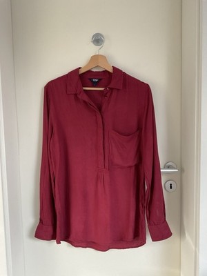 VERTIGO Damen Bluse S Rot Langarm Kragen 100% Viskose 