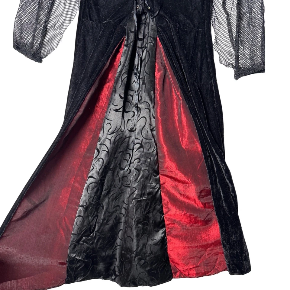 Niñas Gótico Vampiro Bruja Disfraz Vestido Negro Rojo Terciopelo Con Cordones Mediano Foto 3 de 4