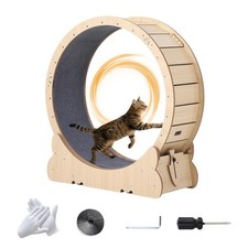 35.4" Wooden Cat Exercise Wheel Silent Running Wheel with Locking Mechanism