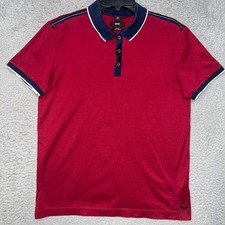 Boss Hugo Boss Shirt Men's Sz L Red Polo Contrast Collar Slim Mercerised Preppy