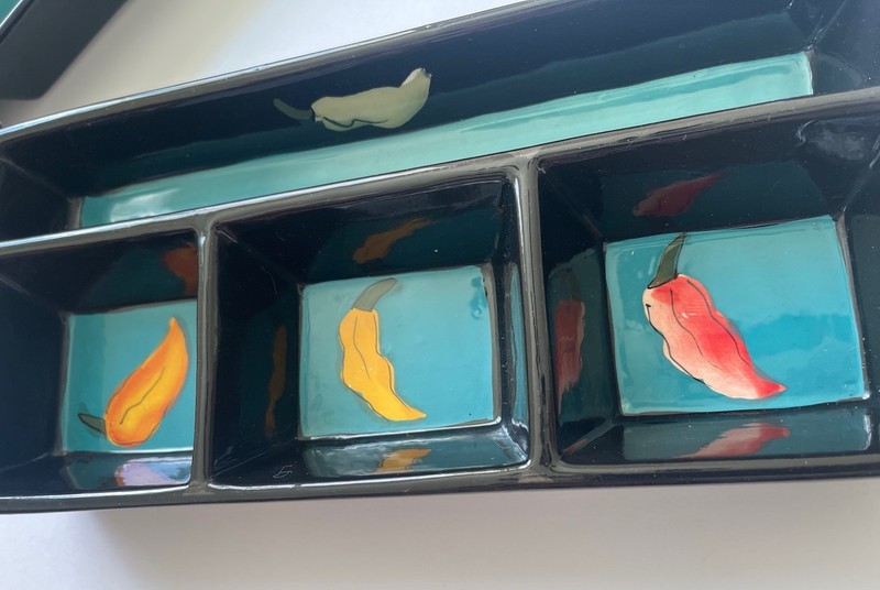 Main Ingredients Chili Condiments Tray- Set Of 2 Southwestern Colorful Fun