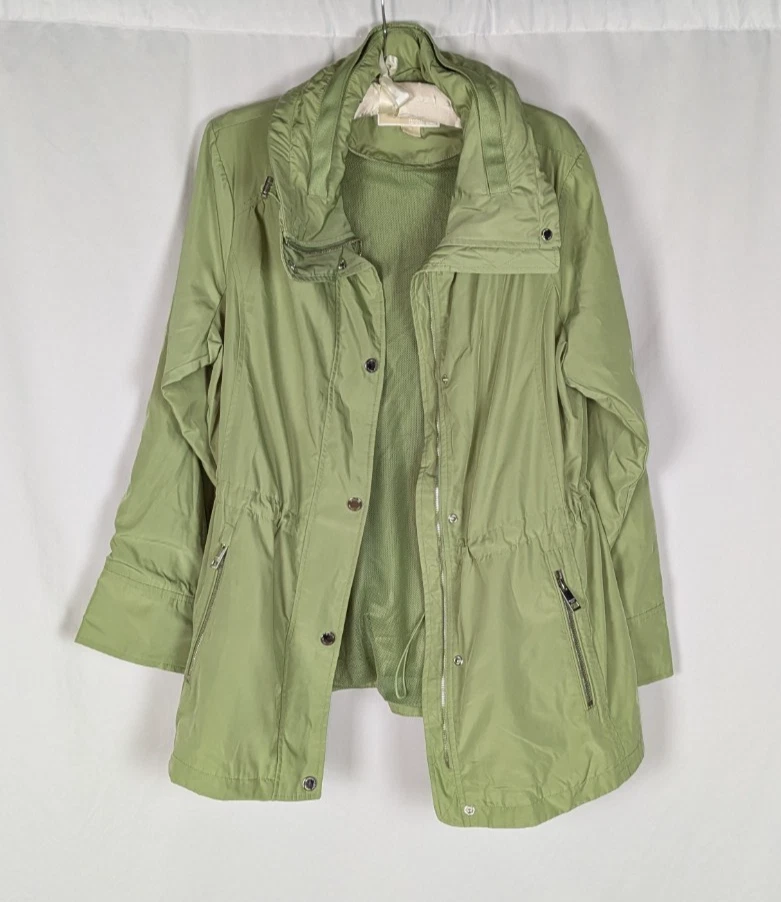 Michael Kors Anorak Jacket 0X XL Women's Green Water Resistant Stowaway Hood Zip