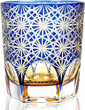 Edo Tokyo Kiriko Whiskey Glass Double-Layer Colored Cut Whisky Scotch Glass 9Oz