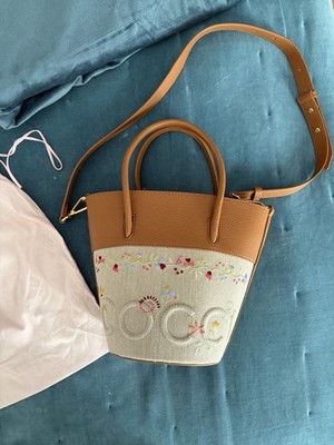 Coccinelle Handtasche, Stoff-Leder, Blütenmotiv, Beuteltasche