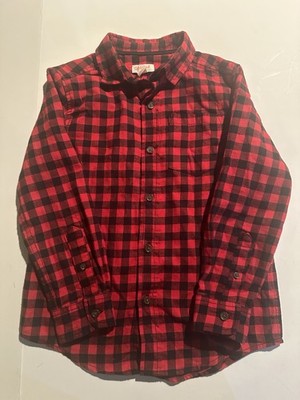 Cat & Jack Kids Buffalo Plaid Red Black Button Down Shirt Size 6/7T
