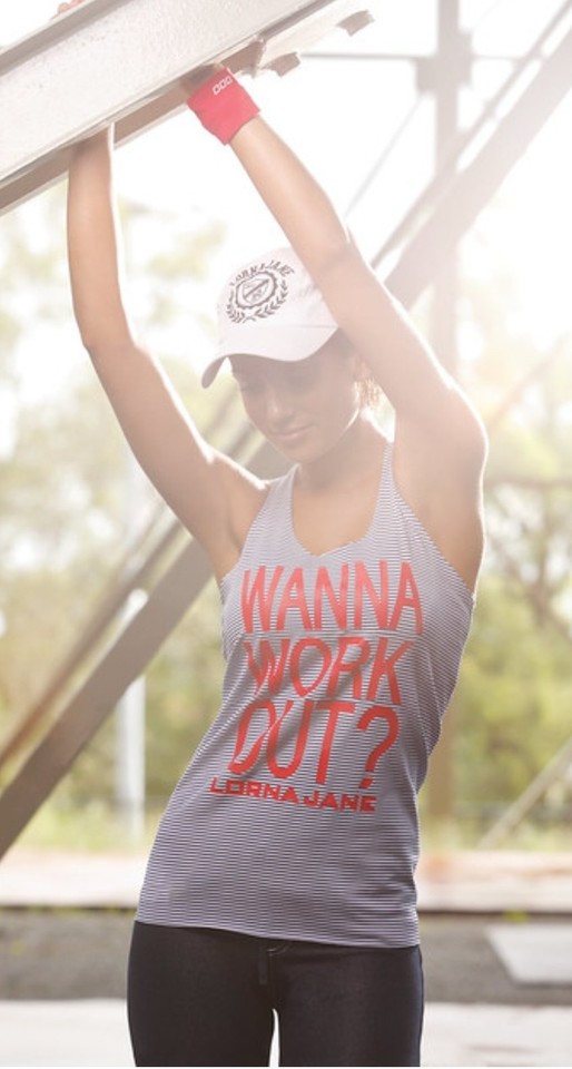 Lorna Jane Active Singlet Wanna Work Out Medium M Top Stripes Running 