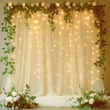 Ivory Tulle Backdrop Fairy Lights WrinkleFree Sheer Curtain Drapes 10x8 FT