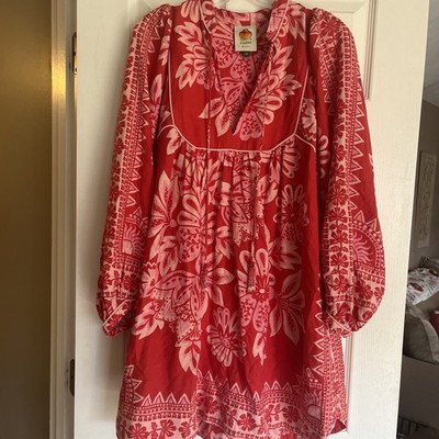 Farm Rio Dress Womens Medium Red Floral Print Fit Flare Causal Party Dress  | eBay