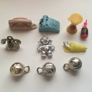 Vintage Cracker Jack/Vending Charms…Baseballs Phones Troll Hour Glass Etc.