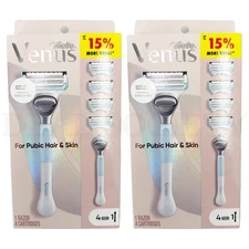 Venus for Pubic Hair & Skin Women's Razor + 4 Razor Blade Refills Lot of 2 Sets
