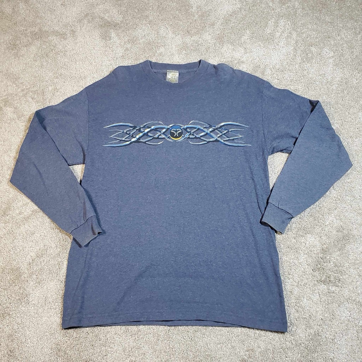 Vintage Silver Strand Men Shirt XL Gray Y2K Tribal Dragon Graphic