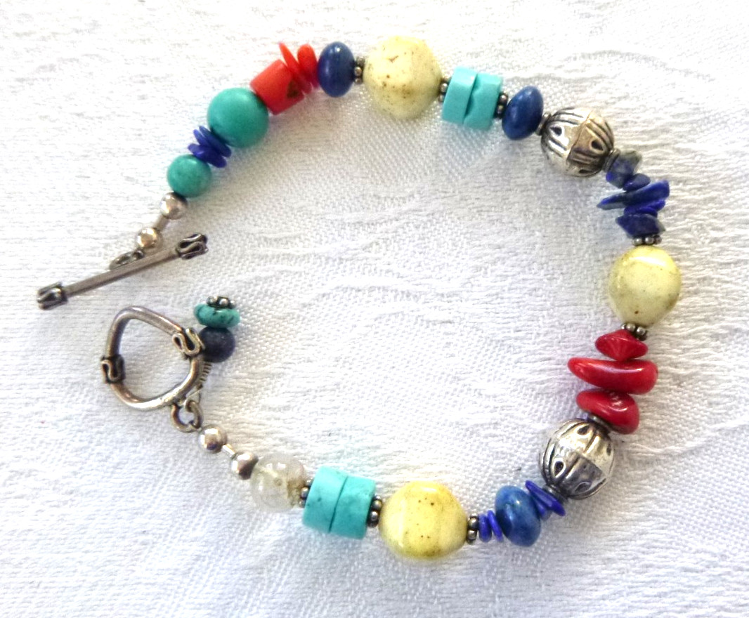 Artisan Multi-stone 8" Toggle Bracelet Turquoise … - image 1