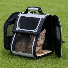 Light Gray Pet Cat Outdoor Bag With Expandable Large Capacity Backpack