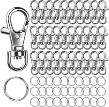 LEOBRO 60PCS Lobster Claw Clasps and Key Rings, 30PCS Keychains Clips Silver