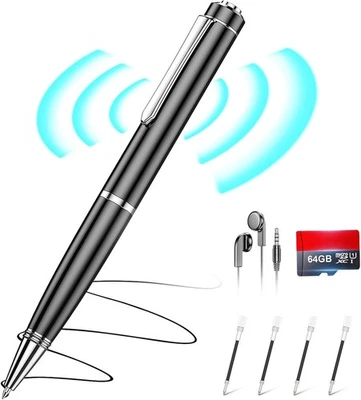 64GB Digital Voice Activated Recorder Pocket Audio Recording Pen Playback Device