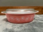 Vintage Pyrex PINK DAISY 2 ½ Qt Oval Covered Casserole 045 c. 1950