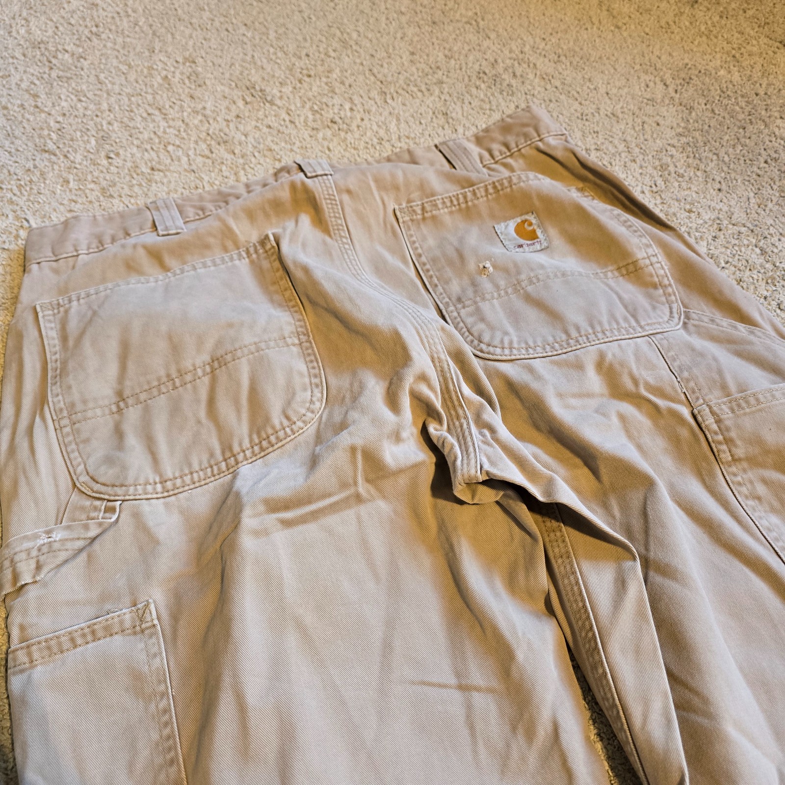 Men's Carhartt B324 DKH Carpenter Relaxed Fit Trousers Size W34 L32 Beige Canvas image 2