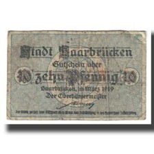[#174167] Banknotes, Germany, Saarbr�cken, 10 Pfennig, Blason, 1919, 1919-05-01