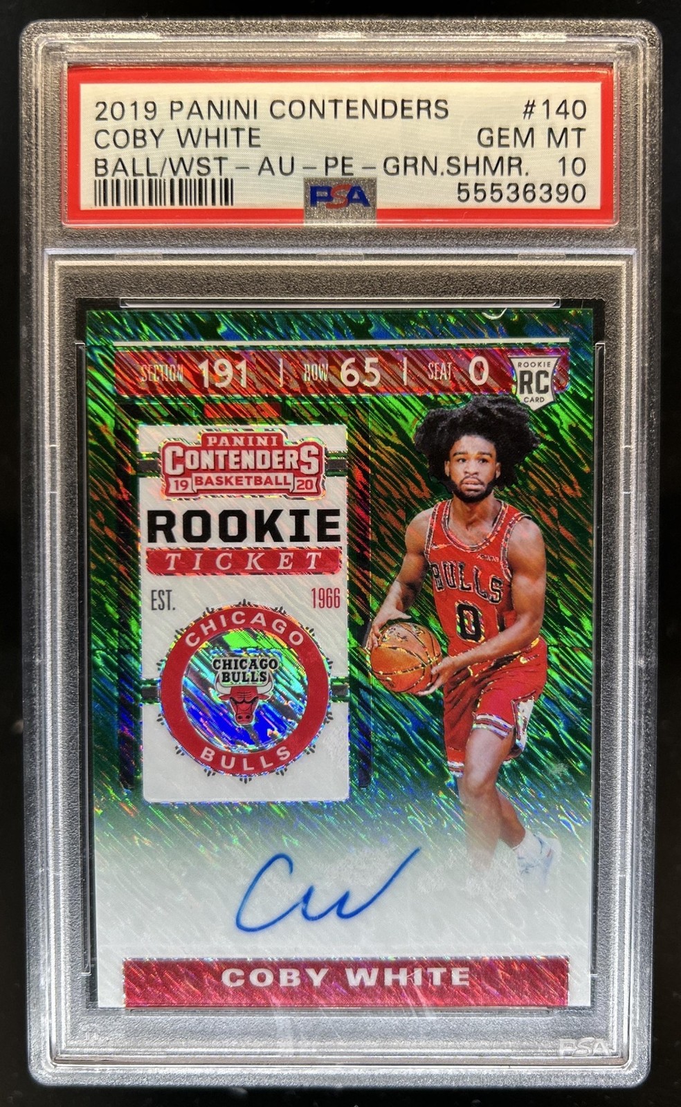 2019-20 Contenders Coby White RC Rookie Premium Green Shimmer Auto #140 PSA 10