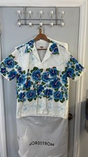 Vintage Pomare Hawaii Aloha Shirt Men's Large Blue Hibiscus Floral Button Up