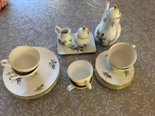 Seltmann Weiden Porzellan Essset gebl&uuml;mt Goldrand Tasse Teller Kanne 2551