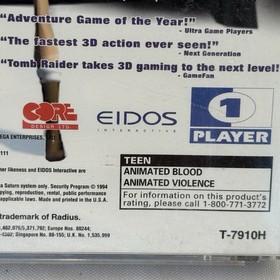 1996 Tomb Raider SEGA SATURN Video Game Back Cover ONLY
