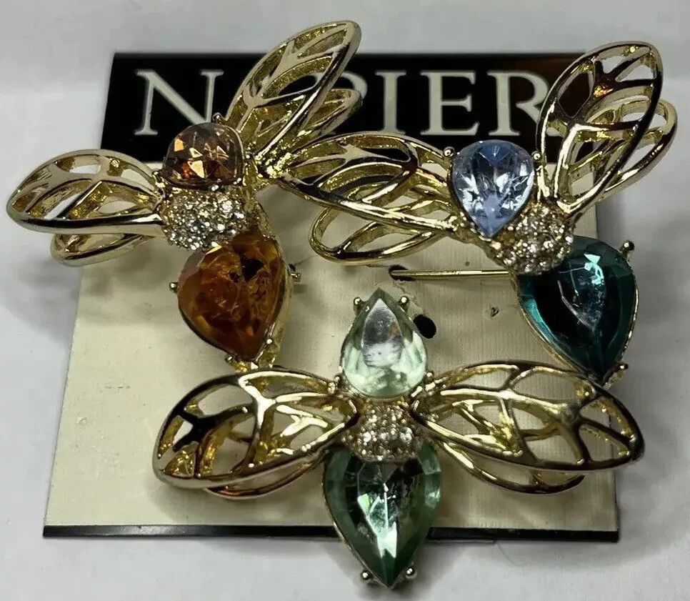 Bees 3 Interconnected Colored Rhinestone NAPIER V… - image 4