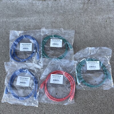 Cat5e Ethernet Patch Cable RJ45 UTP Lot Of 5 Green Red Blue 3 Ft 24AWG Network